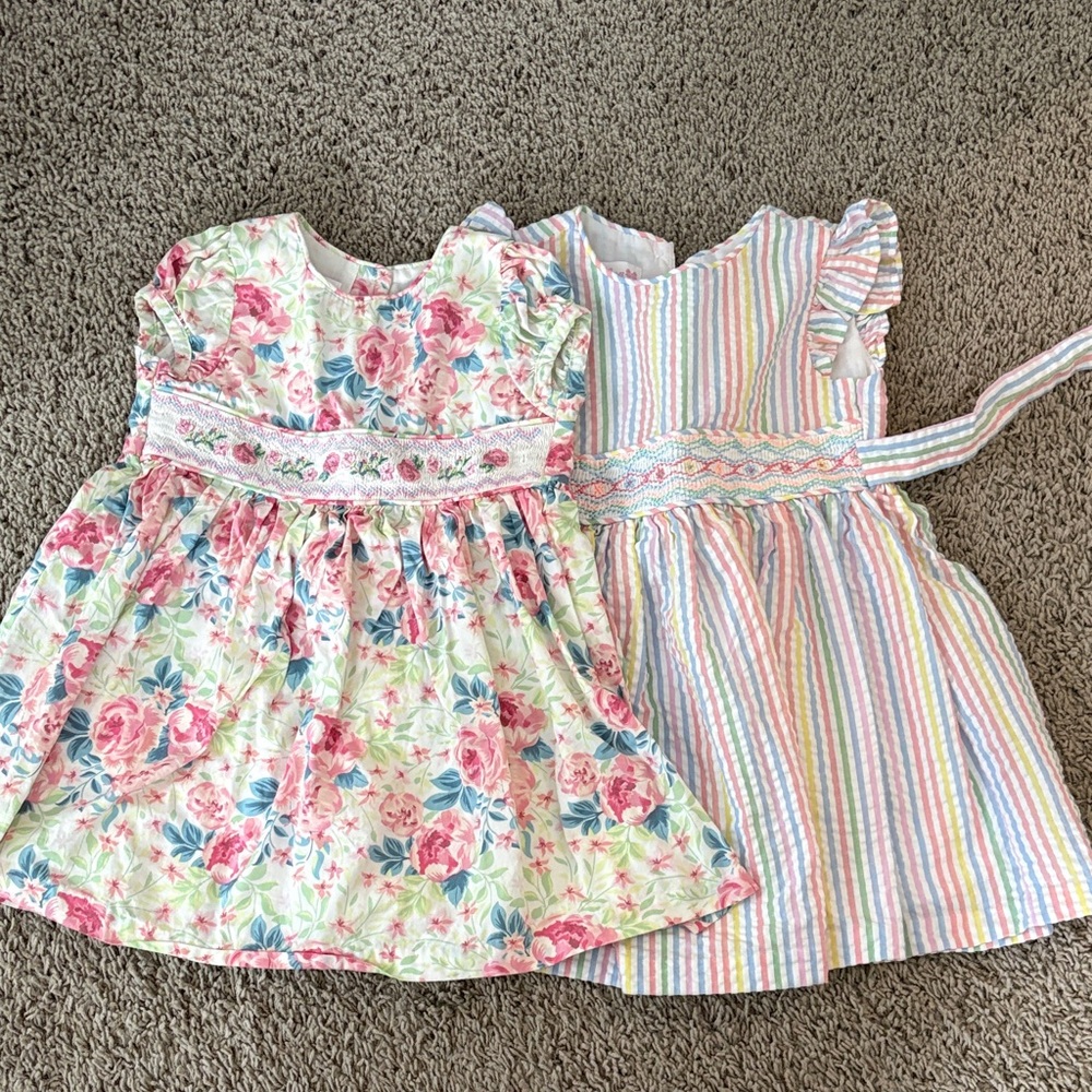 Bonnie lot of 2 Easter dresses Floral and Striped 2T